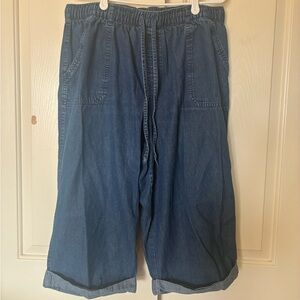 Erika Women's Denim Jean Pant Pull-On Drawstring Rolled Cuff Casual Plus Size 1X